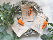 Load image into Gallery viewer, Easter Treat Bags  , Burlap bag with personalised wooden carrot
